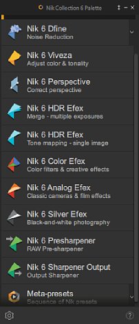 Bild Die Nik Palette in Photoshop bietet Übersicht über alle Nik Collection Plugins. [Foto: MediaNord]