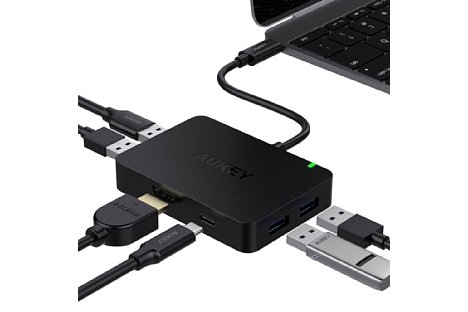 Bild Aukey CB-C58 vierfach USB-C USB 3.0-Hub mit HDMI Anschluss und Stromversorgung. [Foto: Aukey]