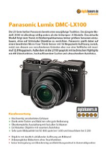 Bild digitalkamera.de-Testbericht zur Panasonic Lumix DMC-LX100. Die erste Seite mit der Einleitung und der Kurzbewertung (Plus/Minus-Punkte). [Foto: MediaNord]