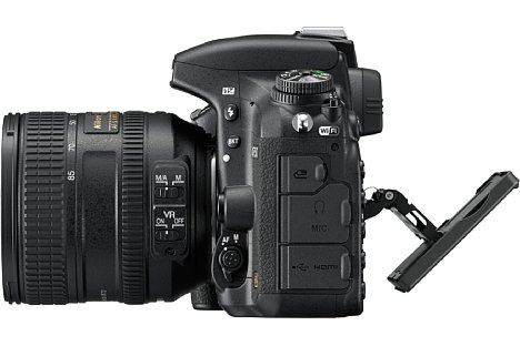 Bild Der Bildschirm der Nikon D750 lässt sich um 75 Grad nach unten sowie um 90 Grad nach oben klappen. [Foto: Nikon]
