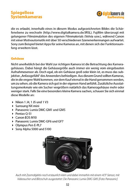Bild digitalkamera.de Kaufberatung Spiegellose Systemkameras März 2016, Kapitel "Worauf beim Kauf achten?" (Seite 32). [Foto: MediaNord]
