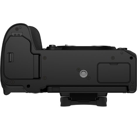 Bild Das Stativgewinde der Fujifilm X-H2 sitzt in der optischen Achse und ist weit vom Akkufach entfernt. [Foto: Fujifilm]