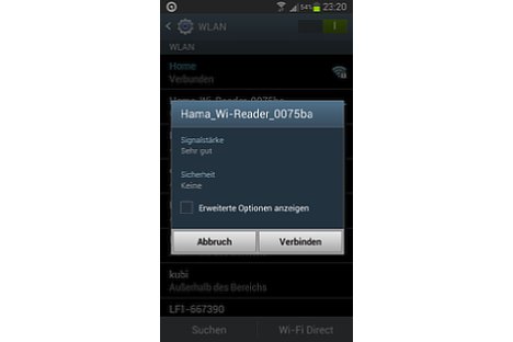 Bild Verbindungsherstellung mit dem WLAN des Hama Kartenlesers unter Android. [Foto: MediaNord]