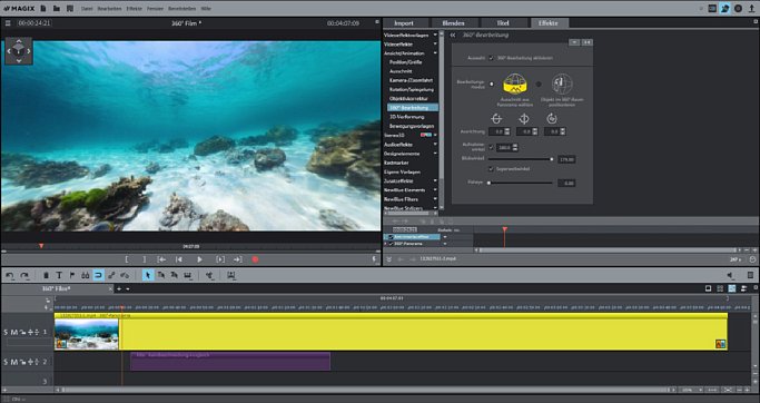 Bild 360-Grad-Videobearbeitung in Magix Video deluxe Plus und Premium. [Foto: Magix]