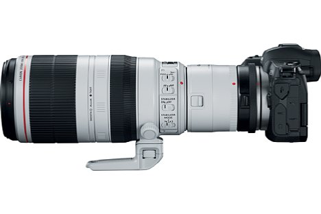 Bild Canon EOS R mit Mount Adapter EF-EOS R, 2x-Konverter und EF 100-400 mm. [Foto: Canon]