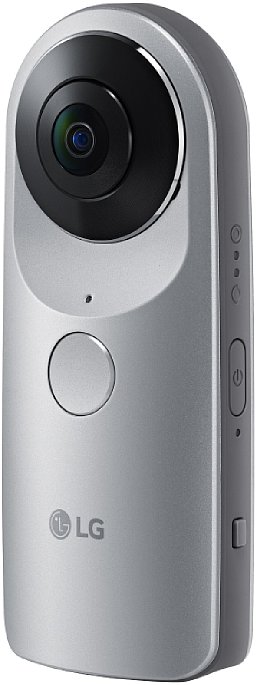 Bild LG 360 CAM, eine vollsphärische Panorama-Kamera mit zwei 13-Megapixel-Kameramodulen mit Ultraweitwinkelobjektiven. Die Kamera arbeitet autark (mit eingebautem Akku und Speicherkarte), das LG G5 kann die Panorama-Fotos und -videos verarbeiten und teilen. [Foto: LG]
