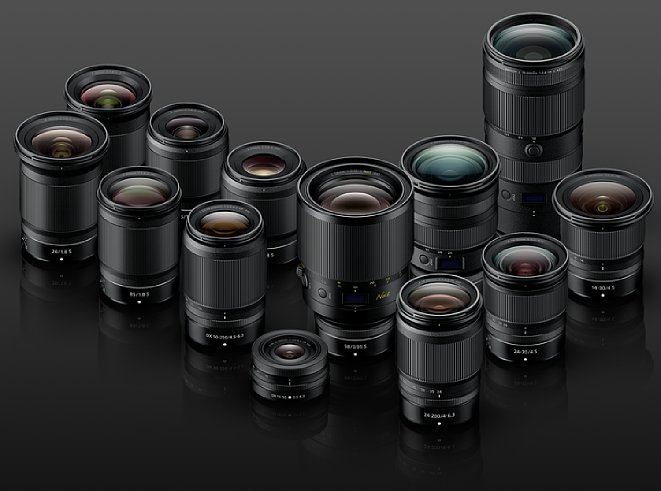 Bild Die Nikon-Z-Objektivfamilie besteht im Frühjahr 2020 bereits aus dreizehn Mitgliedern, davon sechs Festbrennweiten und sieben Zooms beziehungsweise elf Vollformatobjektive und zwei APS-C-Objektive. [Foto: Nikon]