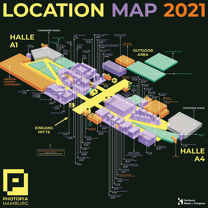 Bild Photopia Hamburg 2021 Location Map. Den Plan können Sie über den weiterführenden Link in einer zoombaren Ansicht betrachten oder auch als PDF herunterladen. [Foto: Hamburg Messe und Congress]