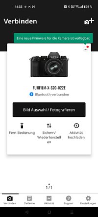 Bild Fujifilm XApp – Firmwareupdate: Info auf Startbildschirm. [Foto: MediaNord]