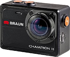 Braun Champion III Frontansicht. Das Kameragehäuse ist direkt wasserdicht, d. h. die Actioncam benötigt kein zusätzliches Schutzgehäuse. [Braun]
