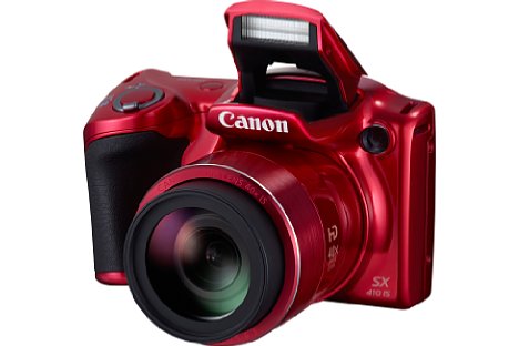 Bild Die Canon PowerShot SX410 IS soll es nicht nur in Schwarz, sondern auch in Rot geben. Dank Aufklappblitz lassen sich Motive aufhellen. [Foto: Canon]