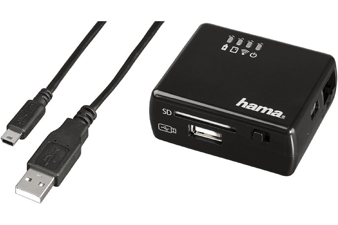 Bild Hama WiFi-Datenleser mit dem mitgelieferten USB-Kabel. [Foto: Hama]