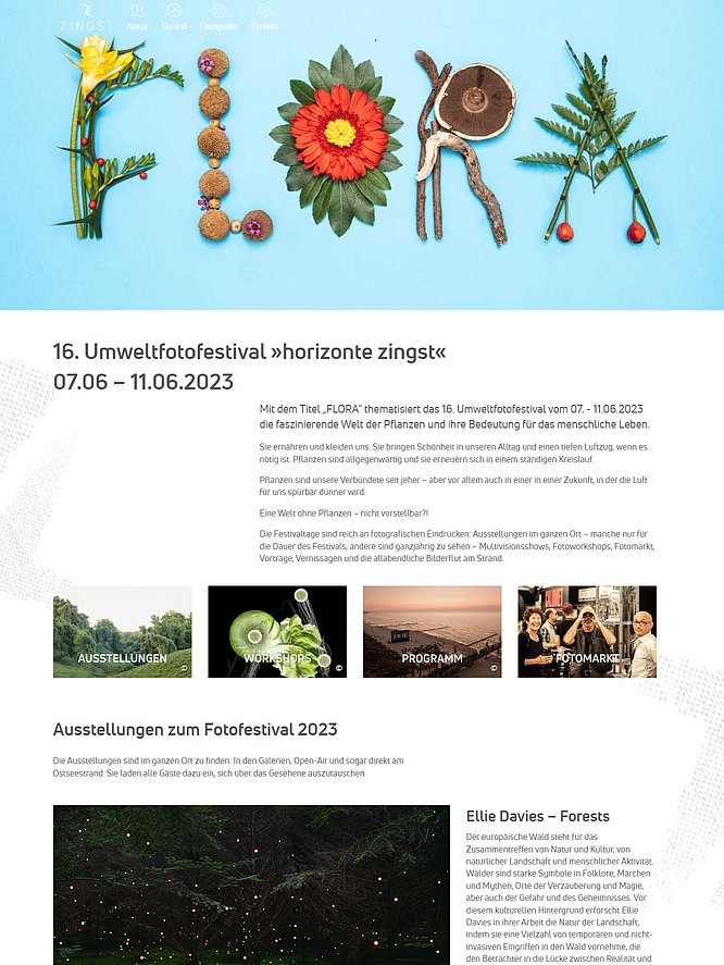 Bild Screenshot der Website des 16. Umweltfotofestival Horizonte Zingst 2023. [Foto: Kur- und Tourismus GmbH Zingst; Screenshot: MediaNord]