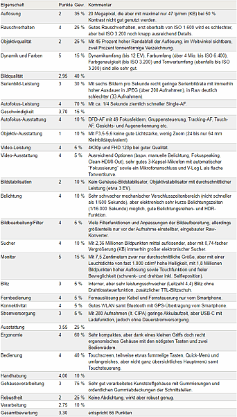 Bild Die Premium-Tests (neuerdings auch direkt online) enthalten eine Tabelle mit Anmerkungen des Testers, aus der man sehen kann, wie die Kamera in den einzelnen Bereichen im Test abgeschnitten hat. [Foto: MediaNord]