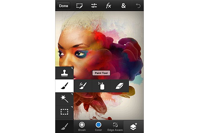 Bild "Photoshop Touch for phone" hat die wichtigsten Mal- und Retuschier-Werkzeuge an Bord. [Foto: Adobe]