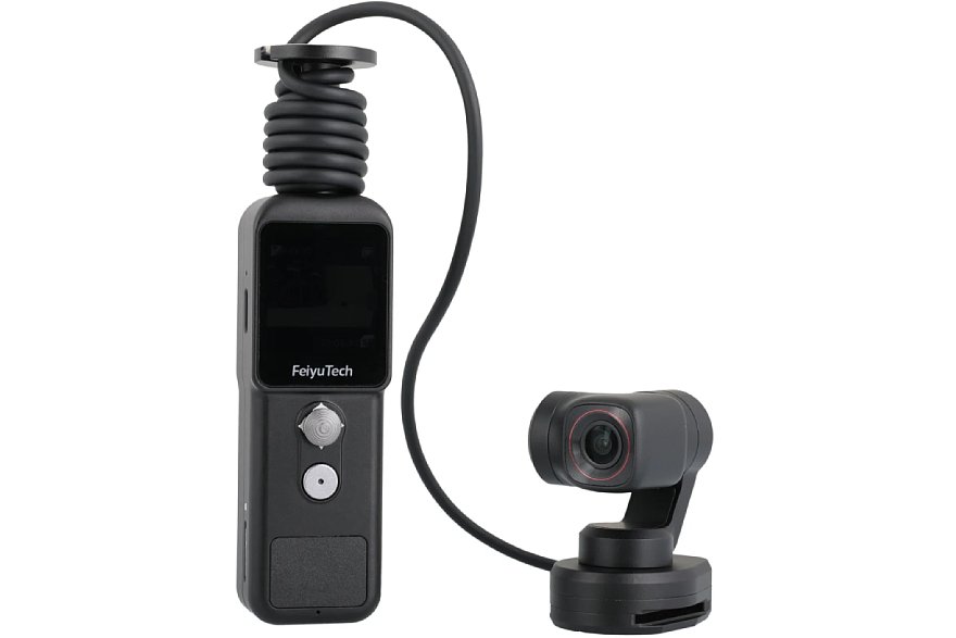 Bild Bei der Version Feiyu Pocket 2S kann die Gimbal-Kamera vom Bedienteil abgenommen und separat montiert werden. Bei Bedarf kann die "Kabeltrommel" vom Bedienteil abgeschraubt werden. [Foto: Feiyu]