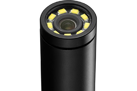 Bild An der wasserdichten Spitze beider 24 mm F14 Probe Objektive befindet sich ein LED-Ringlicht. Dieses Ringlicht kann per USB-Netzteil oder Powerbank mit Strom versorgt werden. [Foto: Laowa]
