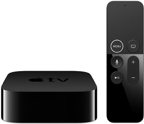Bild Wie klein die Apple TV Box ist zeigt sich gut im Vergleich mit der (ja ebenfalls nicht großen) Fernbedienung: Die Grundfläche misst nur knapp 10 x 10 cm bei einer Höhe von knapp 3,5 cm. [Foto: Apple]