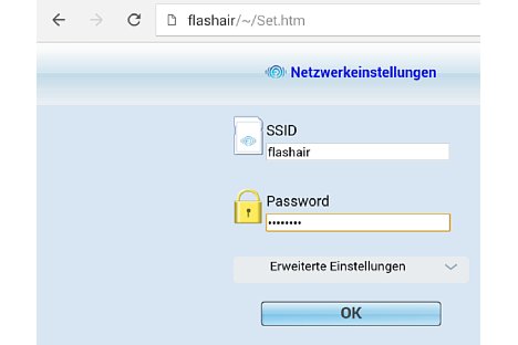 Bild Durch Eingabe von http://flashair/ in einem Browser kann nach dem Herstellen der ersten Verbindung mit der Toshiba FlashAir WLAN-SD-Karte das Passwort geändert werden. [Foto: MediaNord]