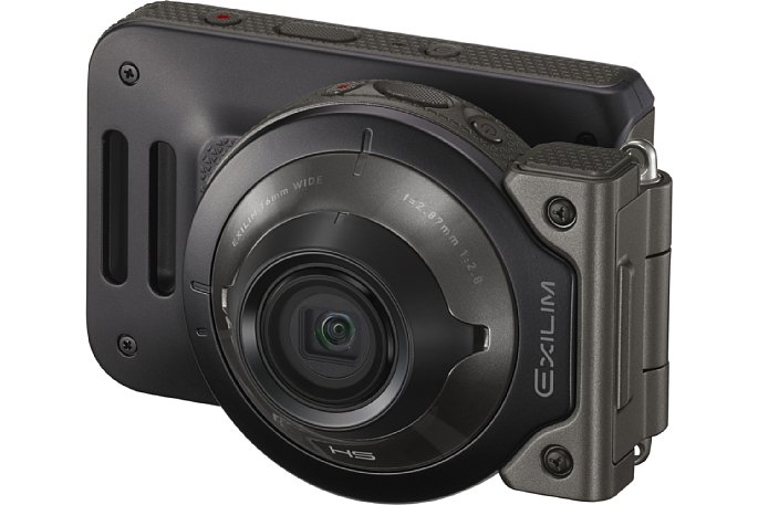Bild So sieht die Casio Exilim EX-FR100 fast wie eine normale Kamera aus. Das Kameramodul wird einfach nach hinten umgeklappt. [Foto: Casio]