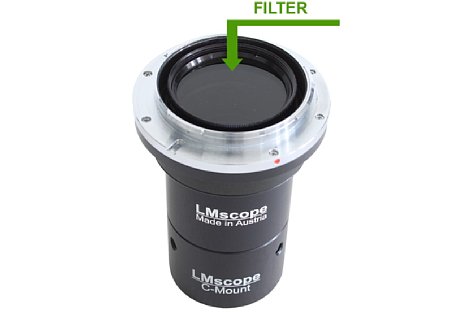 Bild Eine echte Neuheit ist die Möglichkeit, 37mm-Filter in den LMscope Digital SLR Adapter schrauben zu können. [Foto: LMscope]