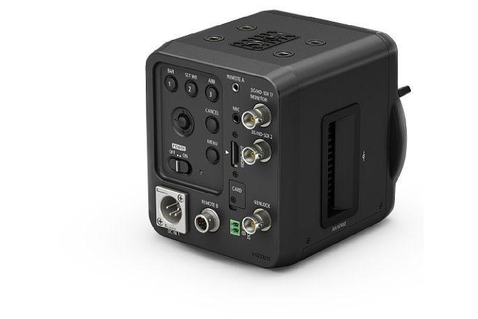 Bild Canon ME20F-SH Rückseite mit Bedienelementen und Anschlüssen für einen externen Recorder (über HDMI oder BNC) und eine Fernbedienung. [Foto: Canon]