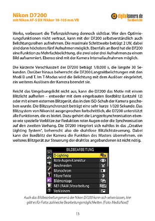Bereits auf der Titelseite des ausführlichen digitalkamera.de-Kameratests findet der Leser die Plus/Minus-Bewertung und das Testsiegel – in diesem Fall fünf von fünf 'Dots' für die Nikon D7200. [Foto: MediaNord]